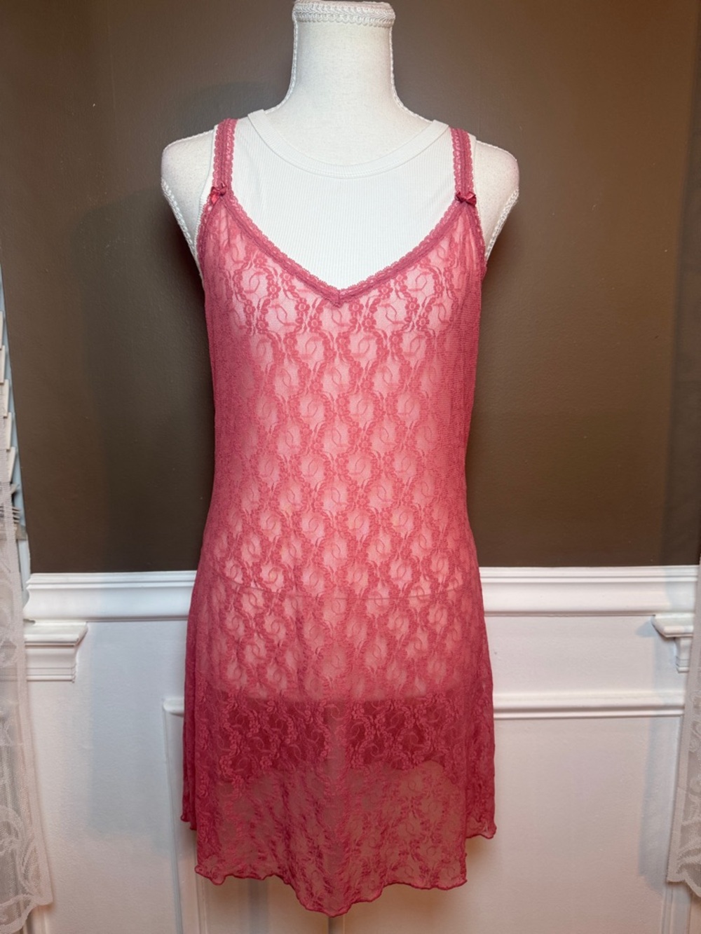 b.tempt’d Floral Lace Sheer Chemise Mauve Pink M‎ Coquette Slip Dress